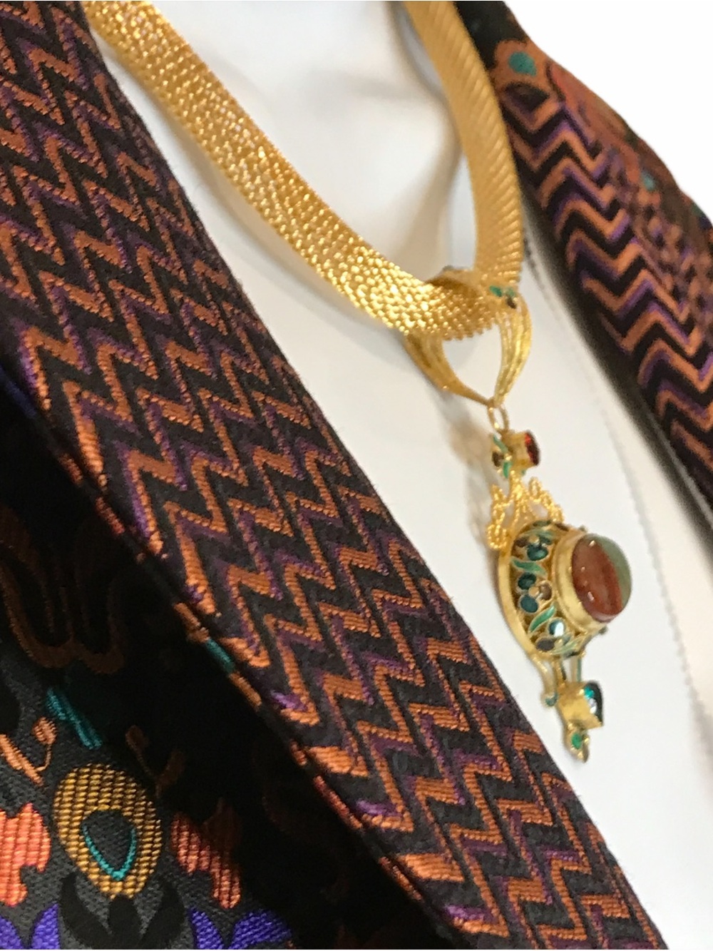 Vintage Gold Plated Vermeil Statement Pendant Necklace Earring Set - NWOT - Picture 9 of 16